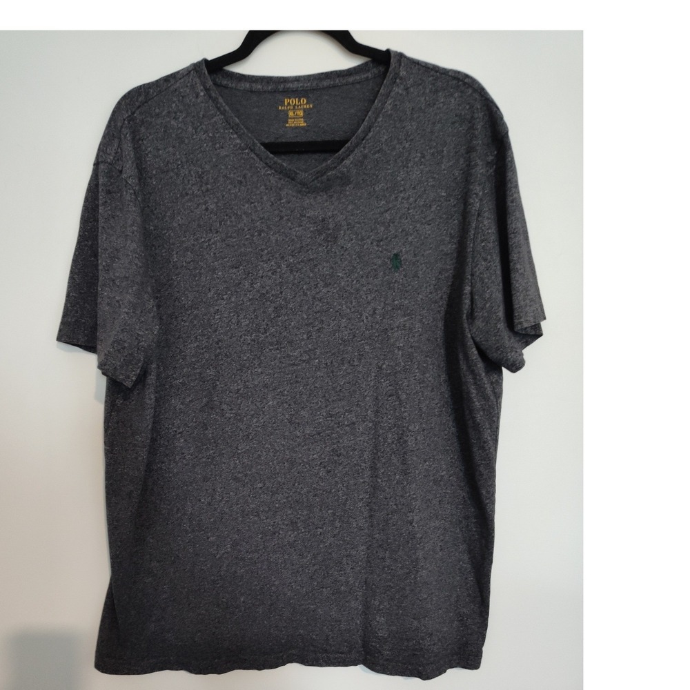 Polo Ralph Lauren Mens XL V-Neck T-Shirt Heather Charcoal Gray Green Pony Logo
